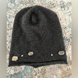 Portolano Dark Grey Beanie Hat with Gem Accents
Cashmere70%/Silk15%Wool15%